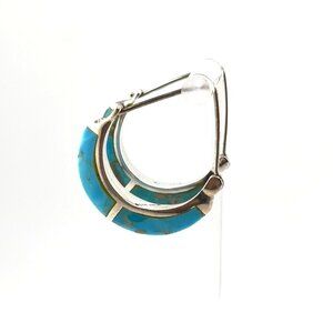 Elegant Turquoise and Sterling Silver Semi-Hoop Earrings